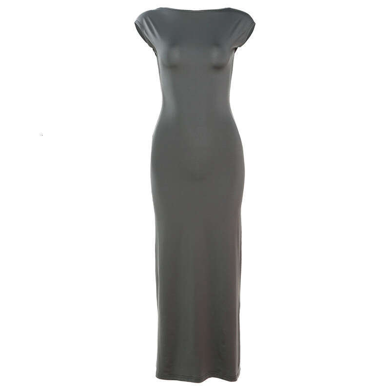 Autumn Fashion Trend Women's New Short Sleeve Round Neck Slim Fit Bodycon Backless Dress B5