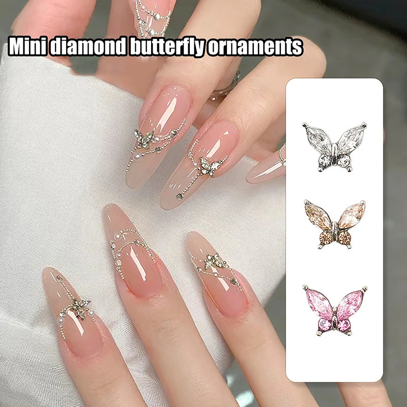 10Pcs 3D Mini 4*6MM Crystal Butterfly Nail Art Charms Jewelry Accessories Alloy Rhinestones Nails Decoration Supplies 250528