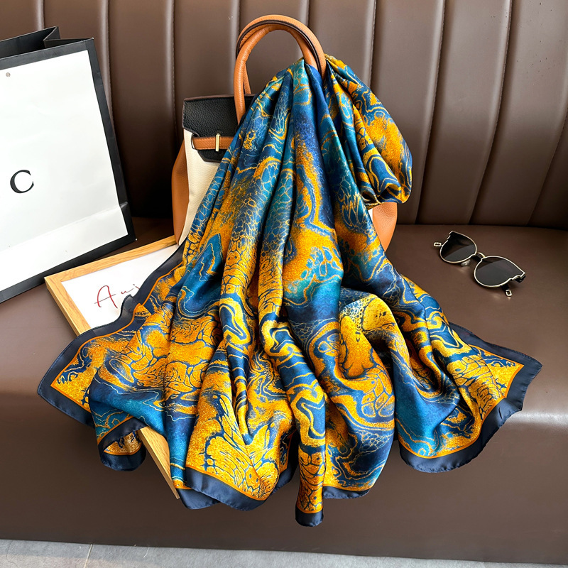 High-end Silk for Women, Imitation Silk, Summer Versatile Shawl, Thin Sun Protection Neck Scarf, Korean Fashion Scarf