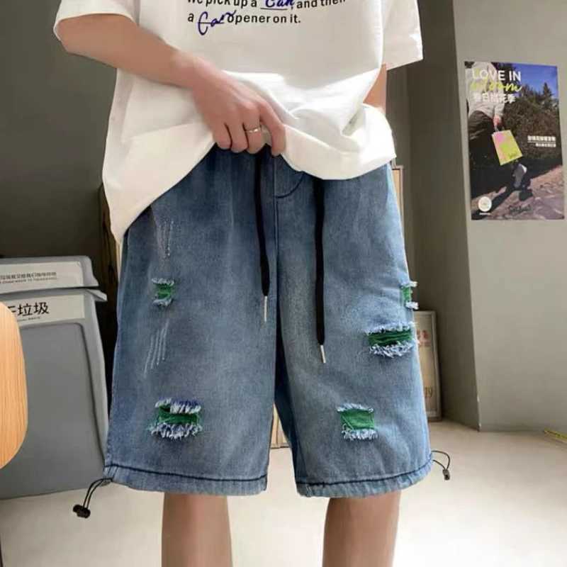 Bermuda Man Denim Shorts Baggy Ripped Short Jeans Pants for Men XL Emo Vintage Blue Cut Stretch New In Original Retro Streetwear T250603