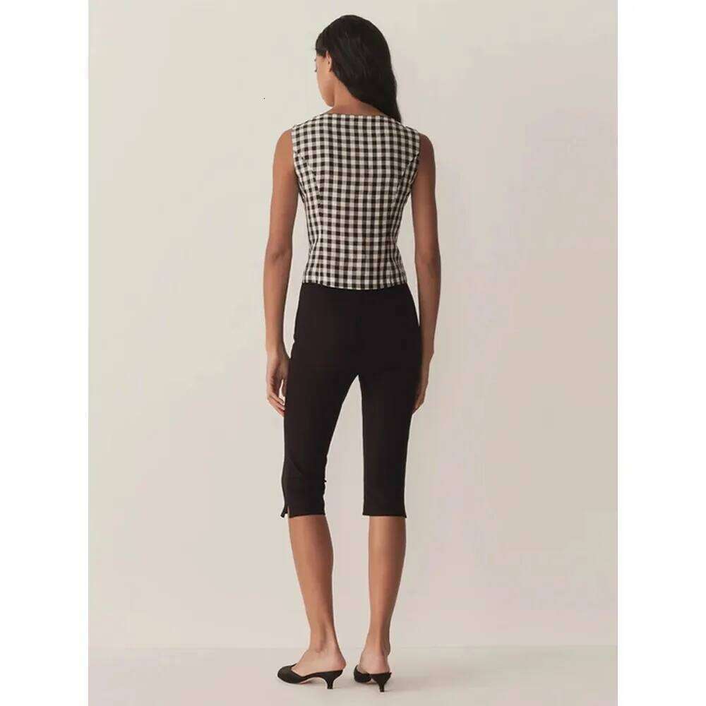 French Retro Atmosphere Plaid Versatile Slim Holiday Style Vest Top
