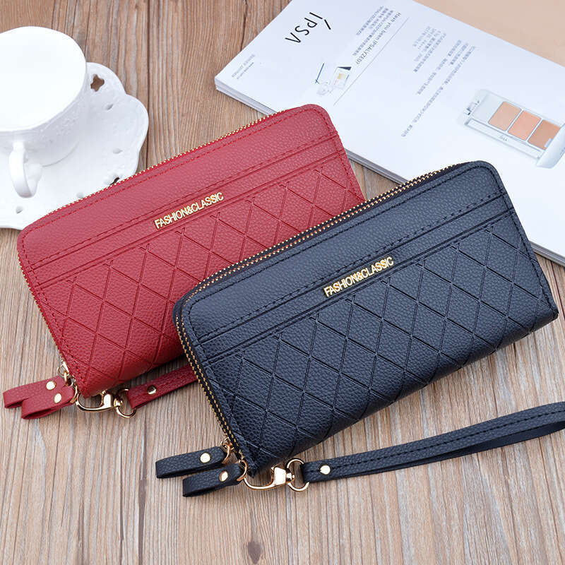 New Women's Long Zipper Clutch Fashion Plaid Large Capacity Double Layer Wallet Coin Phone Bag