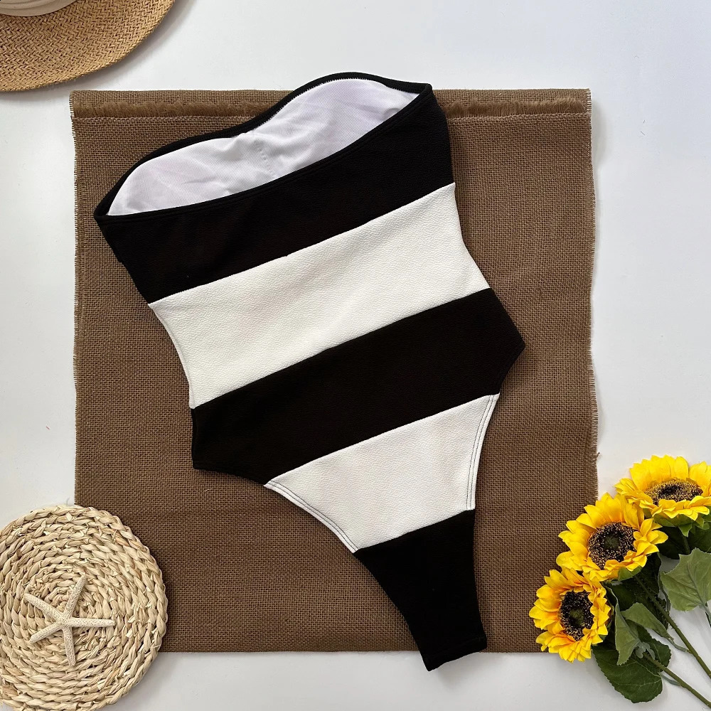 Sexy Stripe Strapless One Piece Swimsuit Swimwear Women Swimsuit Bathing Suit Beachwear Monokini Female Swimming Suits 250530