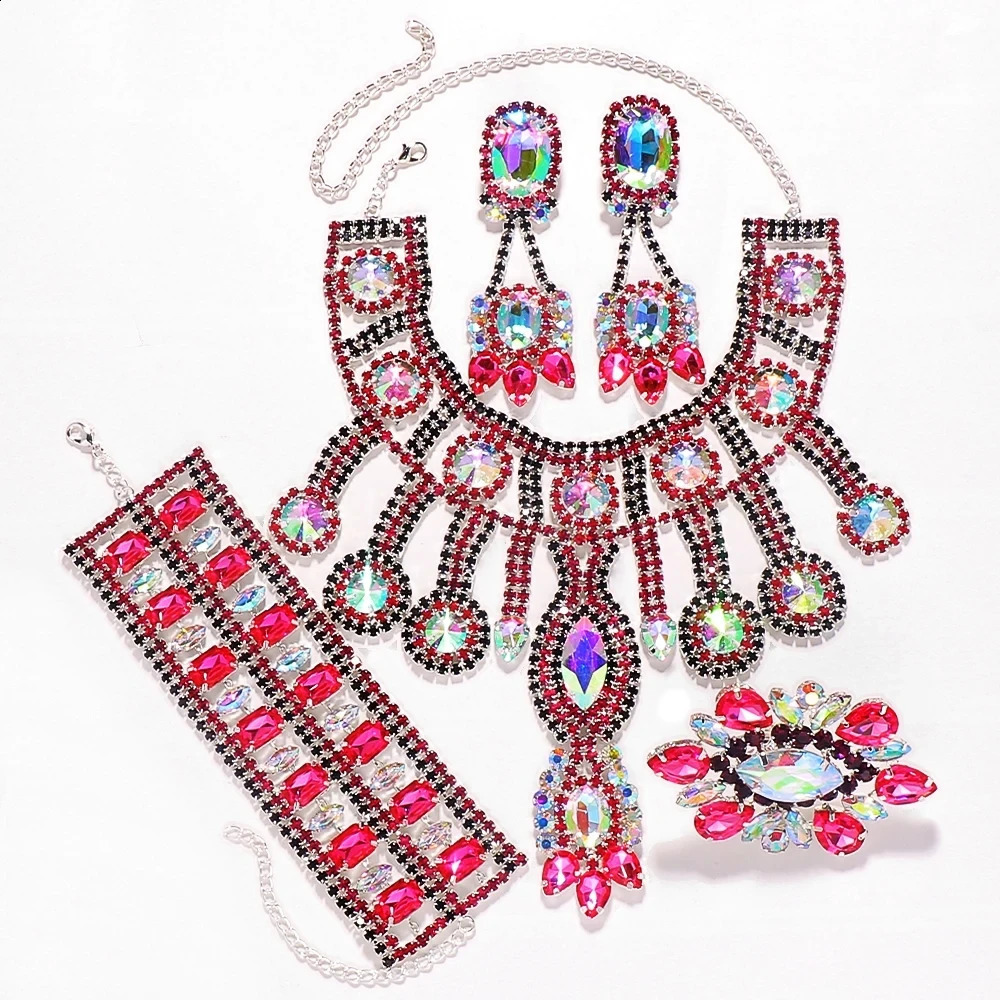 Stonefans Purple Crystal Necklace Earrings Bracelet Rings Set Wedding Women Exaggerate Decoration Bridal Jewelry Sets Party Gift 250530