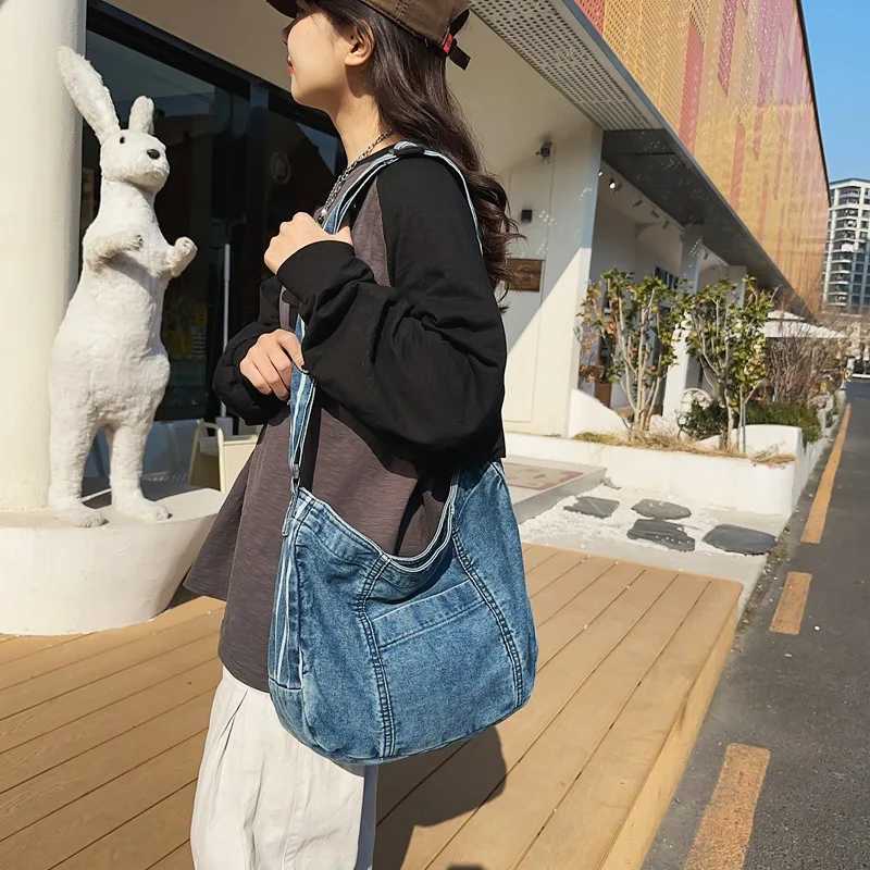 Retro Thread Design Women Denim Shoulder Bags Fashion Large Capacity Ladies Crossbody Bag Casual Portable Female Handbags Tote W250602