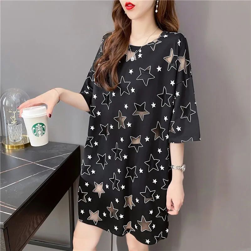 2025 new spring and summer women's T-shirt new hollow print design women's short sleeved T-shirt loose summer new Korean fashion designer yo