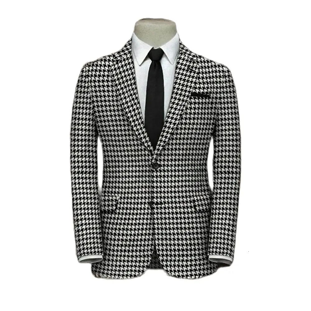 Houndstooth Fashion Men Suits Casual Formal Slim Fit 1 Piece Notch Lapel Two Buttons Male Wedding Groom Tuxedo Blazer Only 250603