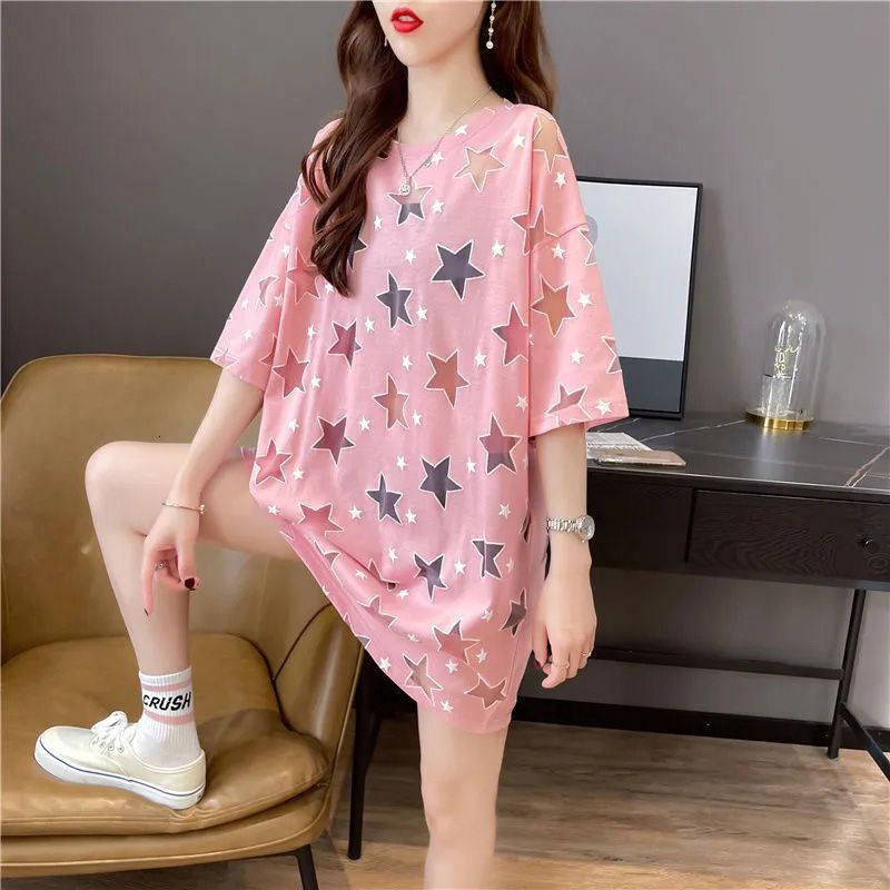2025 new spring and summer women's T-shirt new hollow print design women's short sleeved T-shirt loose summer new Korean fashion designer yo