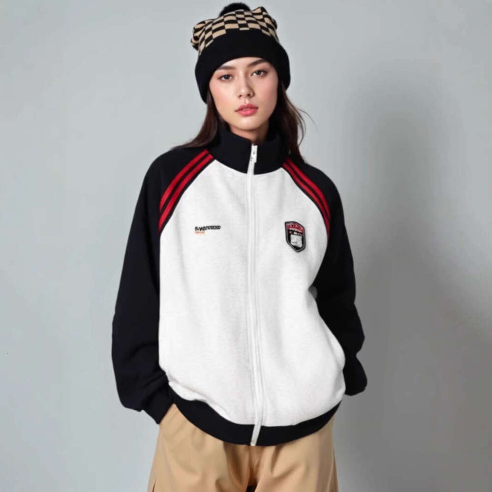 Chinese Style American Jacket For Women Spring And Autumn High-End Patchwork Raglan Sleeve Sweatshirt Cardigan Trend B5