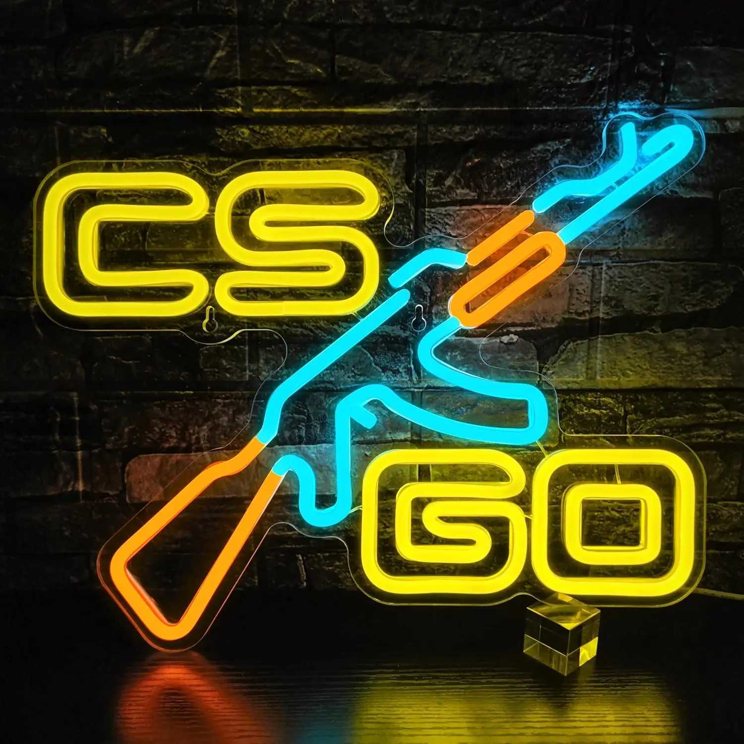 CS Game Gun Neon Sign for Game Room Bedroom Bar Man Cave Wall Decor USB Dimmable Game Neon Lights Birthday Christmas Gifts XJ250602