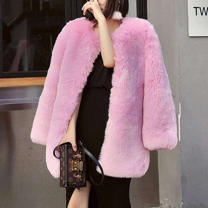 Coat Women Pink Green Black 6 Color S-4XL Plus Size Faux Rabbit Fur Jacket Autumn Winter Fashion Loose Warmth Clothing