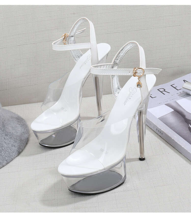 Super High Heels Sexy Super High Heels 15Cm Stiletto Waterproof Platform Sandals Transparent Crystal Wedding Party Shoes Sizes 34-43 Platform High Hee