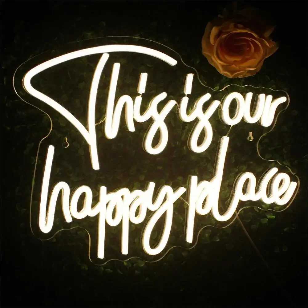 This Is Our Happy Place Neon Signs Art Bedroom Living Room Custom Wall Decor 5V Warm White LED Signs Kid Room Bar Party Decor XJ250602