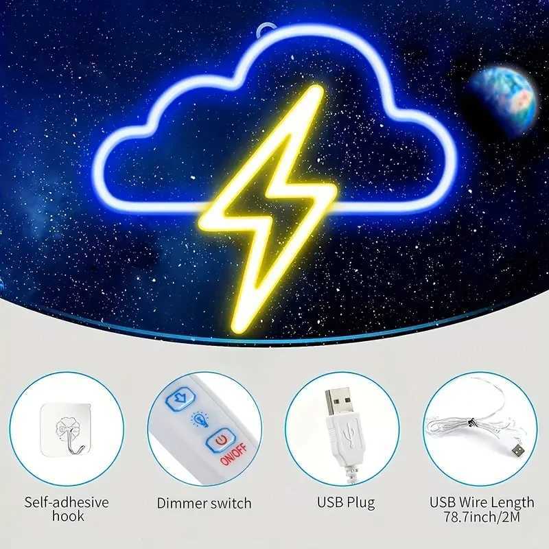 LED cloud and lightning neon lights USB and battery powered neon lights bedroom wedding birthday party decoration night light XJ250602