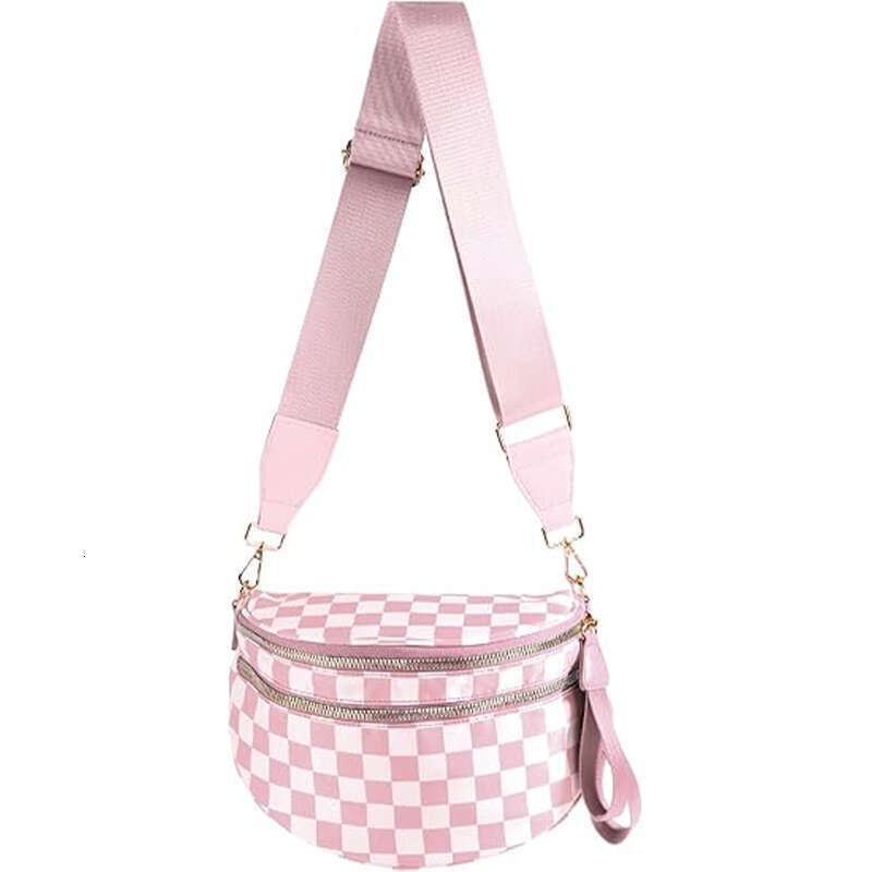 DHgargets Ladies Sling Personalized Black and White Checkered Bum Nylon Women's Crossbody Bag