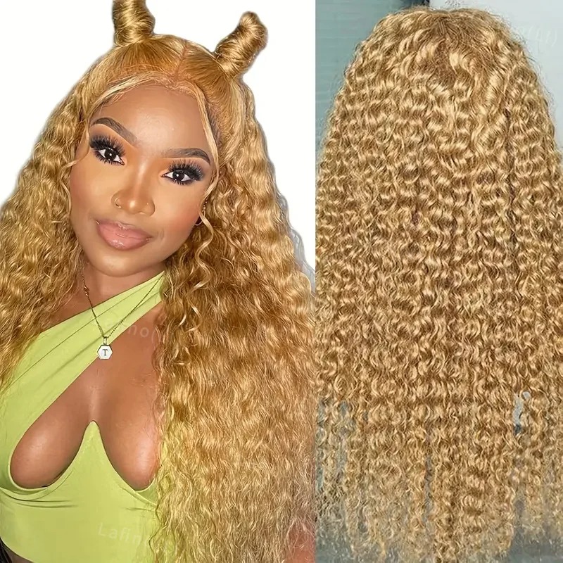 36 Inch Honey Blonde Wig Human Hair 13x6 Hd Lace Deep Wave Frontal Wigs Colored Curly Wigs Pre Plucked For Women Synthetic