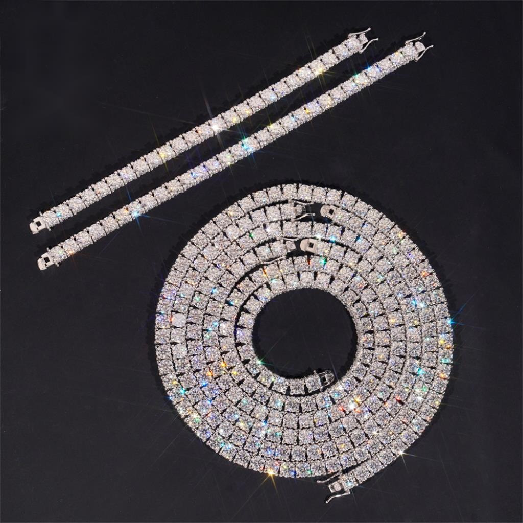 New Arrivals Iced Out Double Sides Hip Hop 925 Sterling Silver VVS1 5mm 6.5mm Moissanite Diamond Cluster Tennis Chain Bracelet