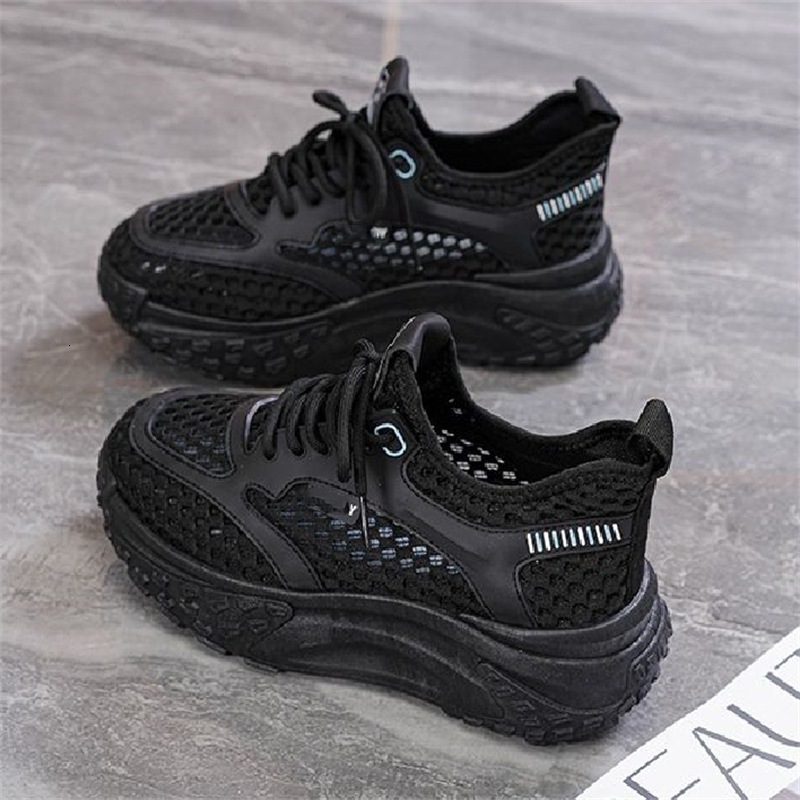 Mesh Hollow Breathable Soft Leather Dad Shoes For Women Summer New Thick Sole Versatile Casual Shoes Non Slip Casual Sneakers Ddmysaturn
