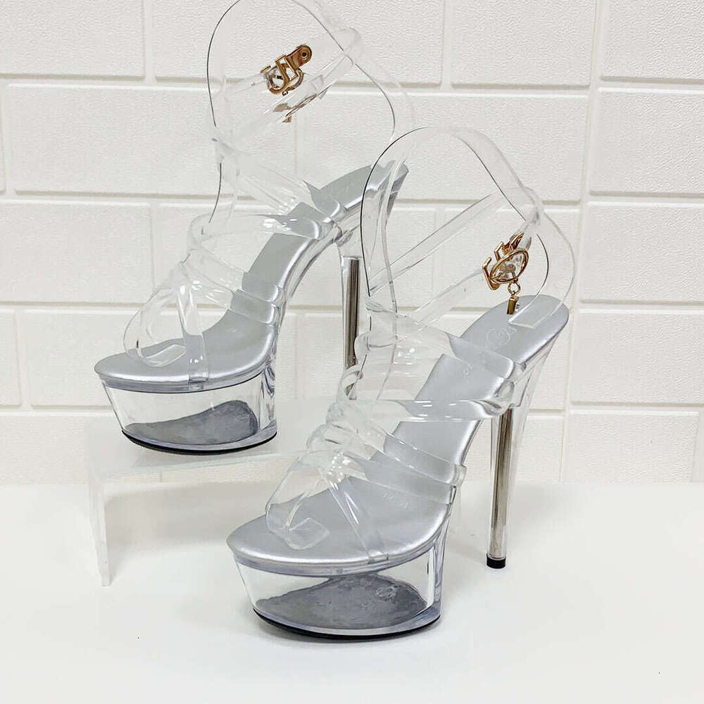 Super High Heels Sexy Super High Heels 15Cm Stiletto Waterproof Platform Sandals Transparent Crystal Wedding Shoes Banquet 34-43 Platform High Heels