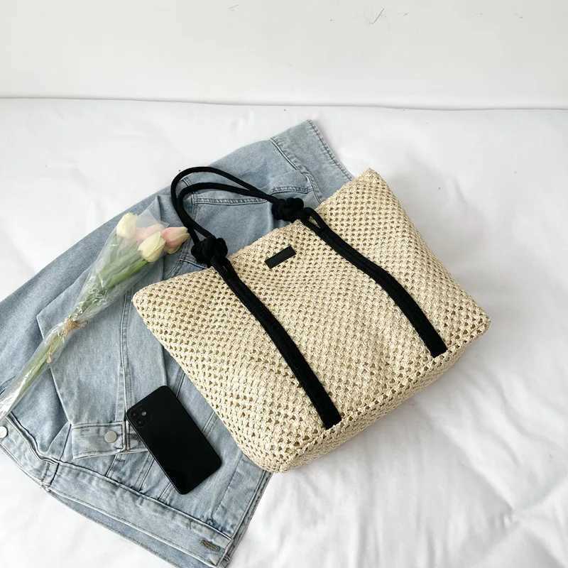 Elegant Ladies Str Woven Handbag Women Holiday Beach Bag Casual Shopper Tote Top-Handle Bags Fashion Underarm Shoulder Bags Y250603