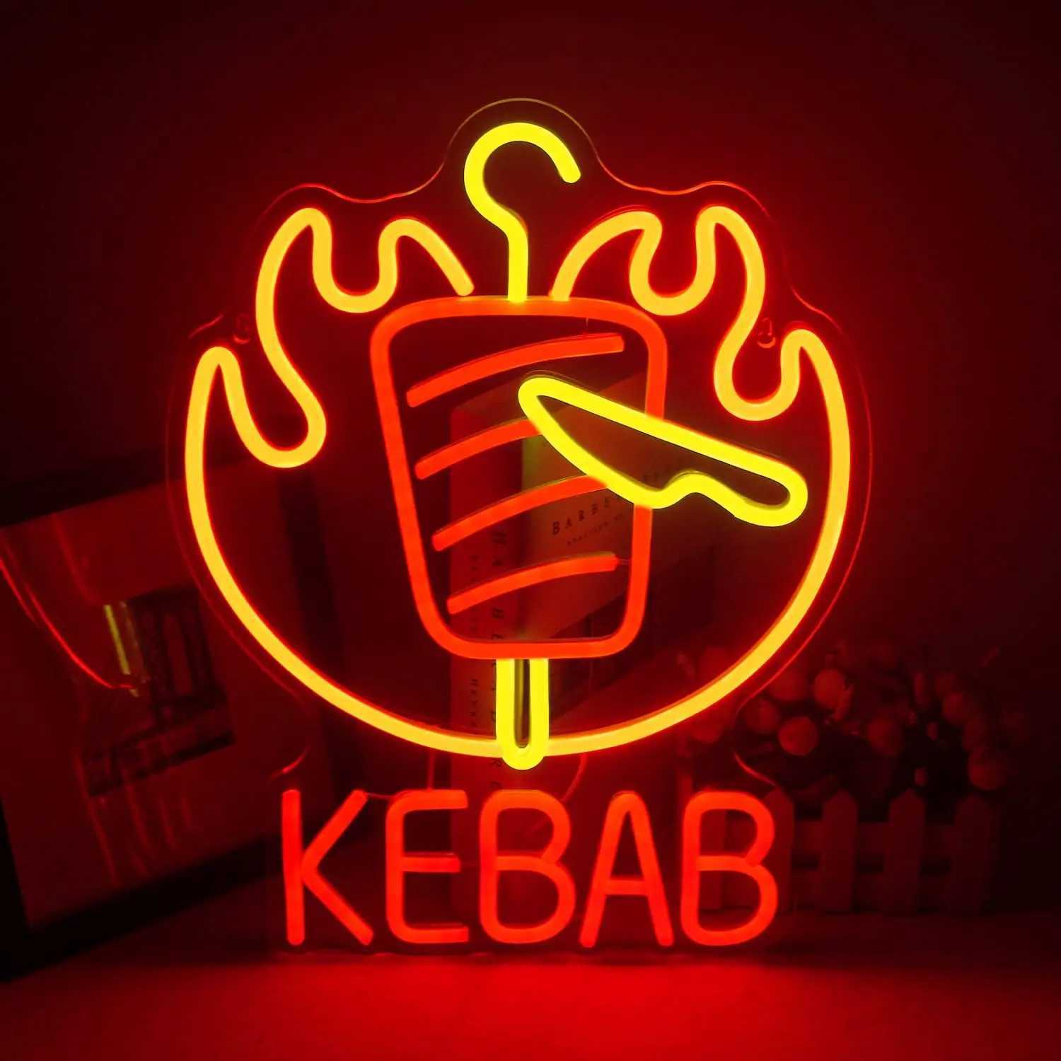 Kebab Neon Sign LED Neon Light Sign USB Powered for Game Room Man Cave Club Bar Shop Wall Birthday Halloween Party Decor GiftsXJ250602