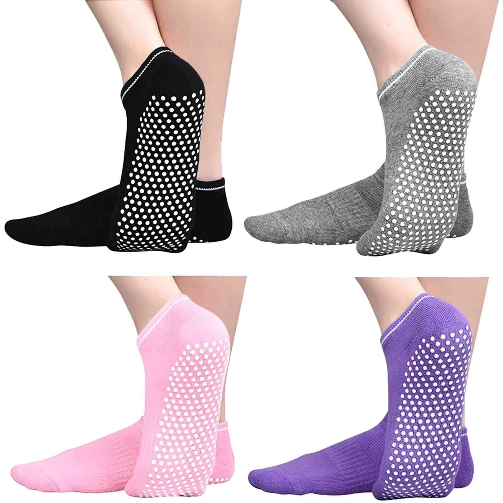 4 Pairs Slip Socks Non Slipper Yoga Trampoline Socks With Grips Sticky Home Athletic Socks For Adult Women T250602