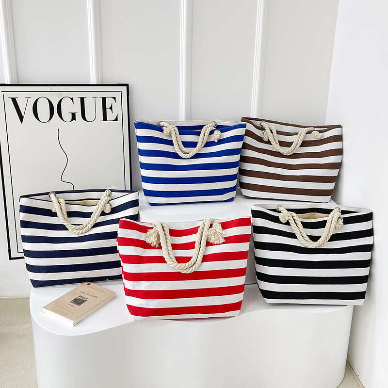 Fashion Striped Canvas Women's Artistic Style Large Capacity Ladies Handbag Shoulder Bag In Stock