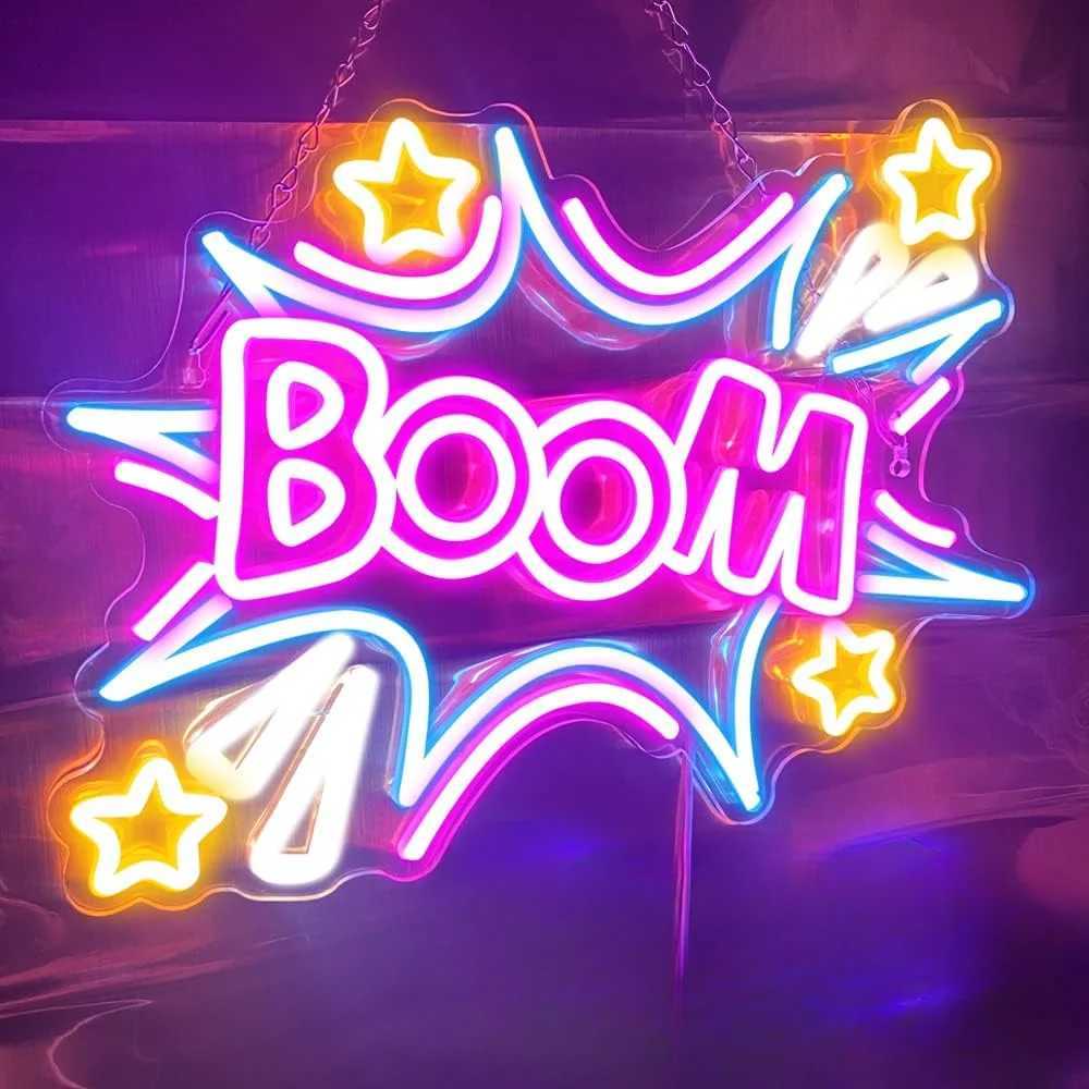 Boom Neon Sign Cool Neon Sign for Wall Personalized Neon Lights USB Powered Bedroom Restaurant Bar Party Decoration Birthday XJ250602