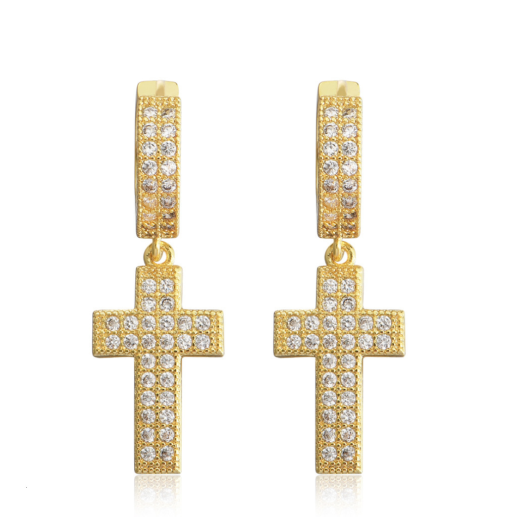Double row Moissanite cross earrings with micro inlaid Moissanite hiohop personalized mens earrings hip-hop earrings Mozambique earrings