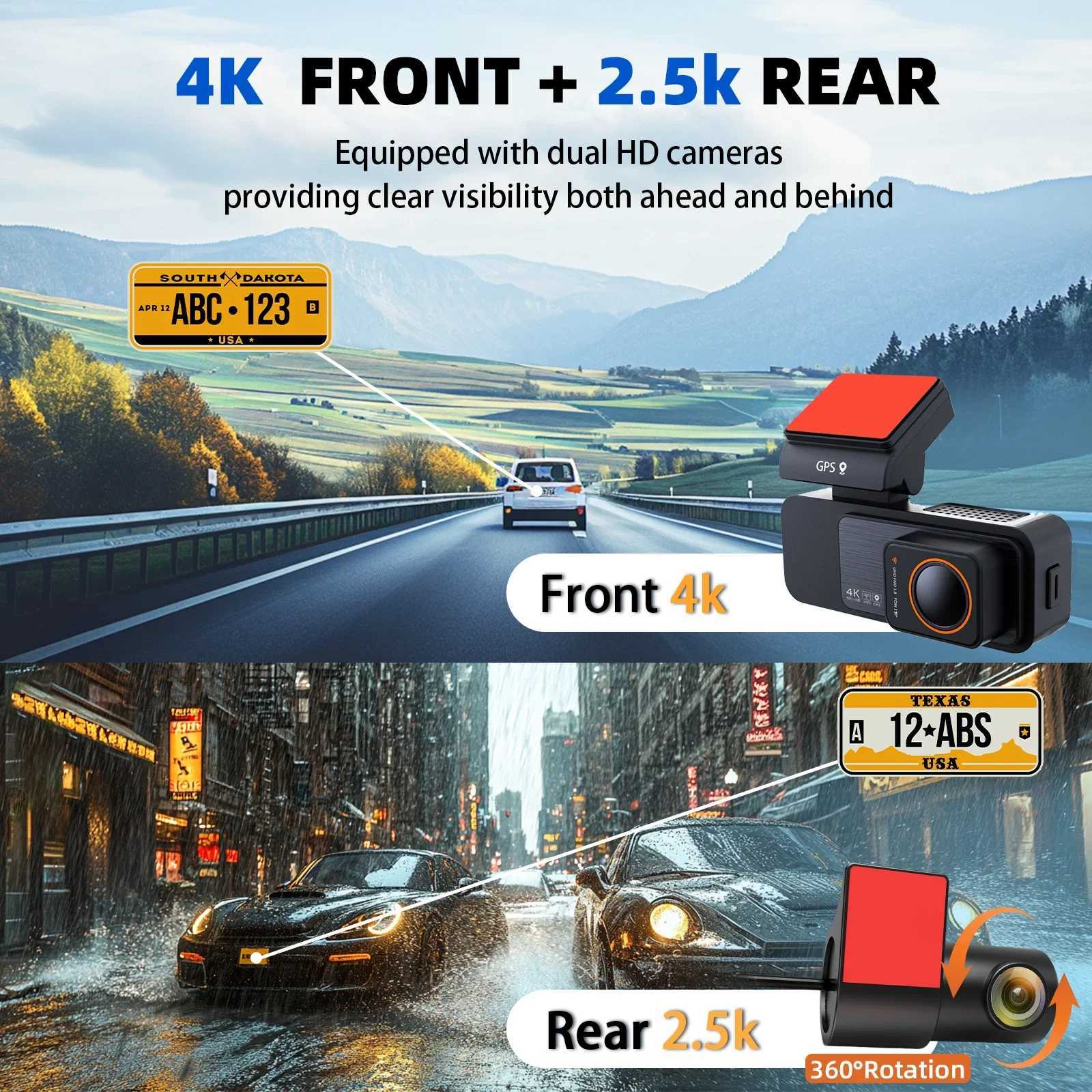 Car dvr 3.2 inch Dash Cam Dual Lens 4K UHD Recording Car Camera DVR Night Vision Video Recorder Built-In WiFi GPS 24H Parking R250529