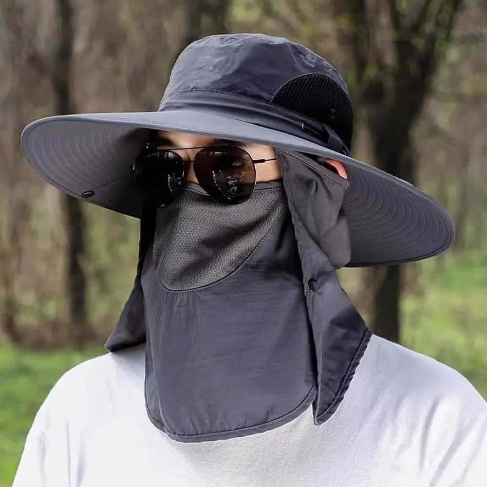 Neckline Mask Man Sun Hat Face Mask Wide Brim Sun-cream Bucket Hat Garden Work Hat Sun Protection Outdoor Fishing Cap Summer W250602