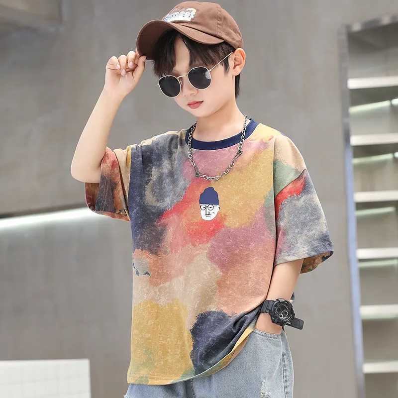 Summer Tie-Dye Cool Kids Boy Casual Tops Print Trendy Childrens T-shirt Short Sleeve Teenager Tees Cotton Tshirt 4-14 Years Old T250603
