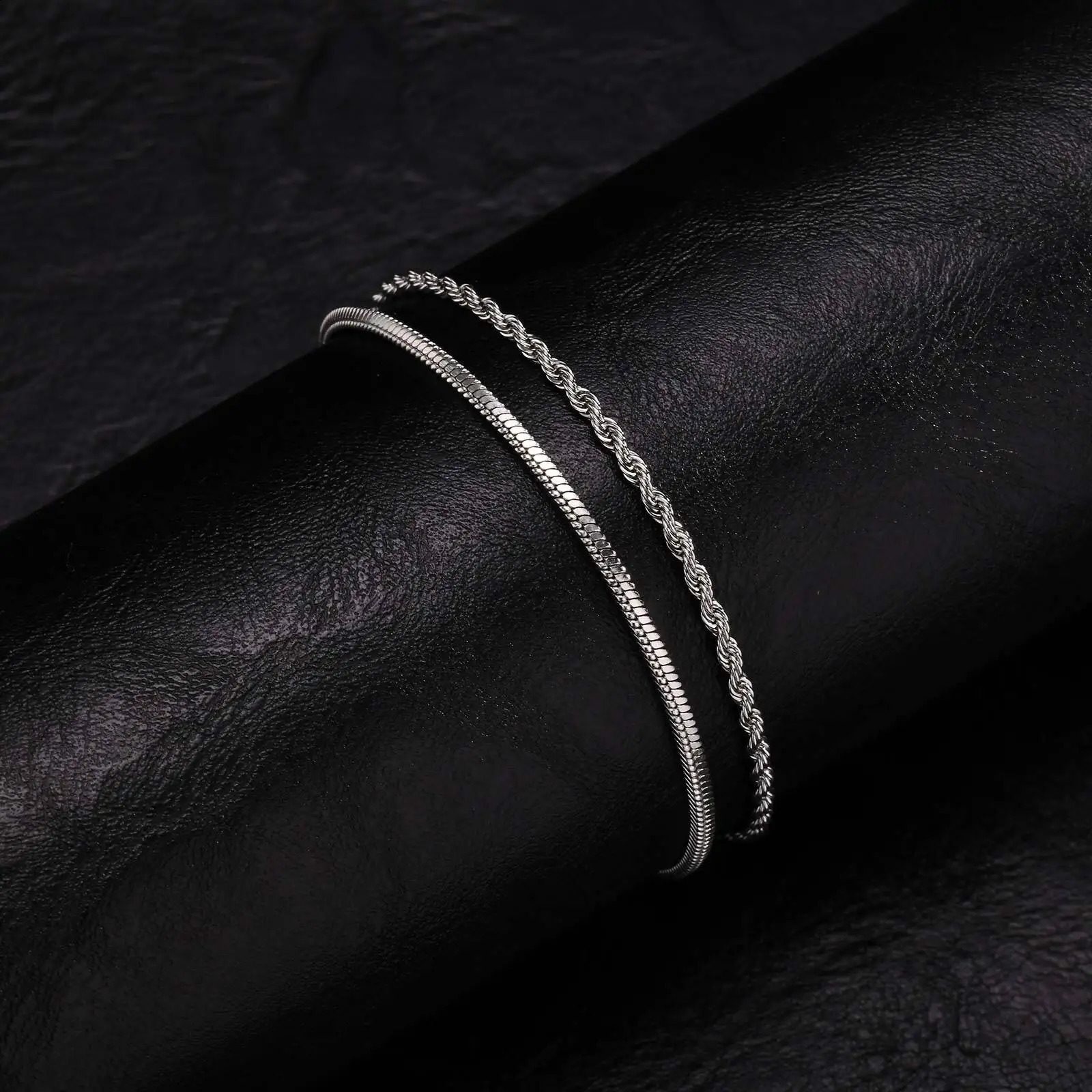 Vnox 2pcs Set Mens Chain Bracelets 16cm21cm Adjustable Twisted Rope Chain Bracelet 21cm24cm Steel Snake Links Bracelet 250528