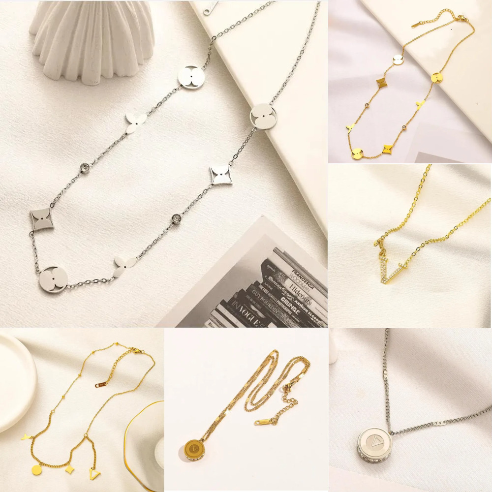 Classic Brand Designers Double Letters Pendant Necklaces Women Gold Plated Necklace Wedding Party Jewerlry wanli128