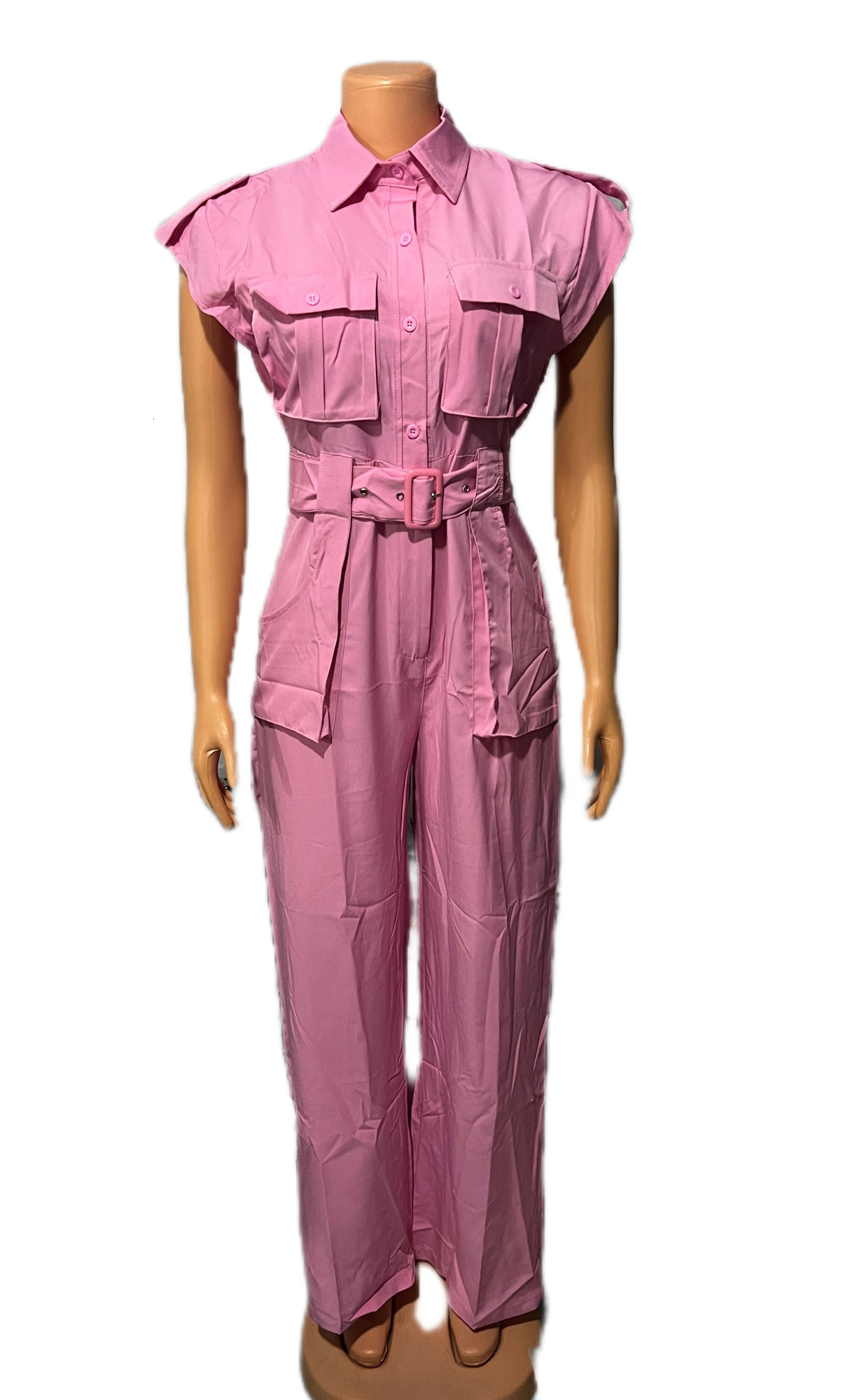 pink Y2K Jumpsuit for Women Autumn Fashion Casual Solid Color Polo Pocket Long Jumpsuit Temperament Commuting 250603