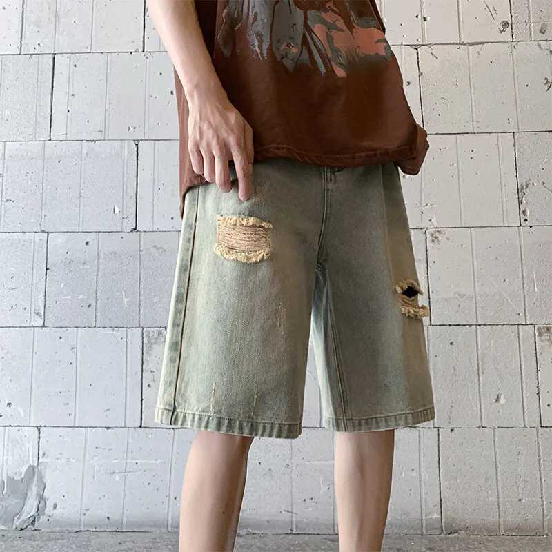 Distressed Denim Shorts for Men Vintage Wash Ripped Design Casual Summer Streetwear Destroyed Jeans Fashion Mens Shorts T250603