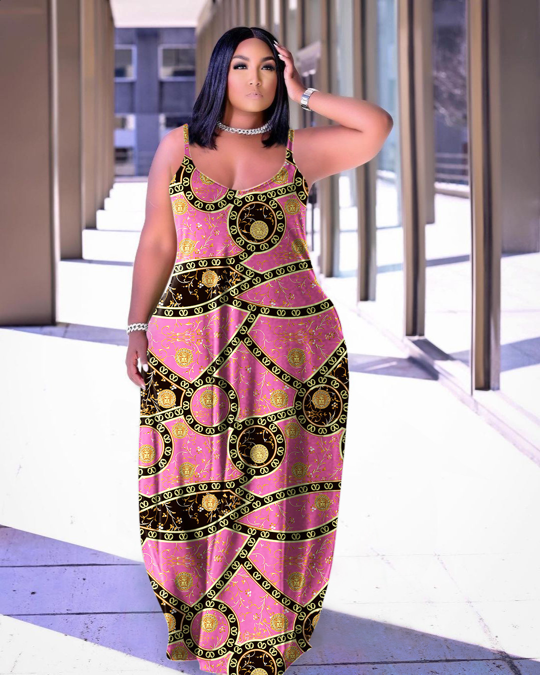 Plus size Dresses Fashion Summer Size Dress Casual Map Printing Sleeveless Lapel Shirt Maxi Long Dresse Wholesale Drop 230512
