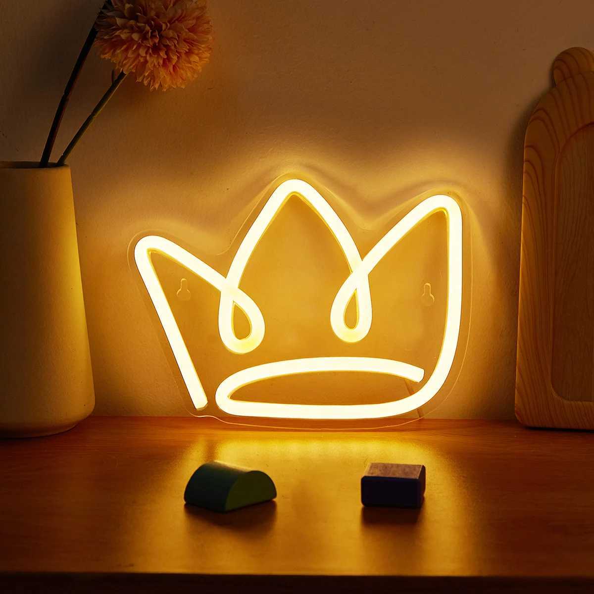 Chi-buy LED Neon Crown USB Powered Neon Signs Night Light 3D Wall Art Game Room Bedroom Living Room Decor Lamp Signs XJ250602