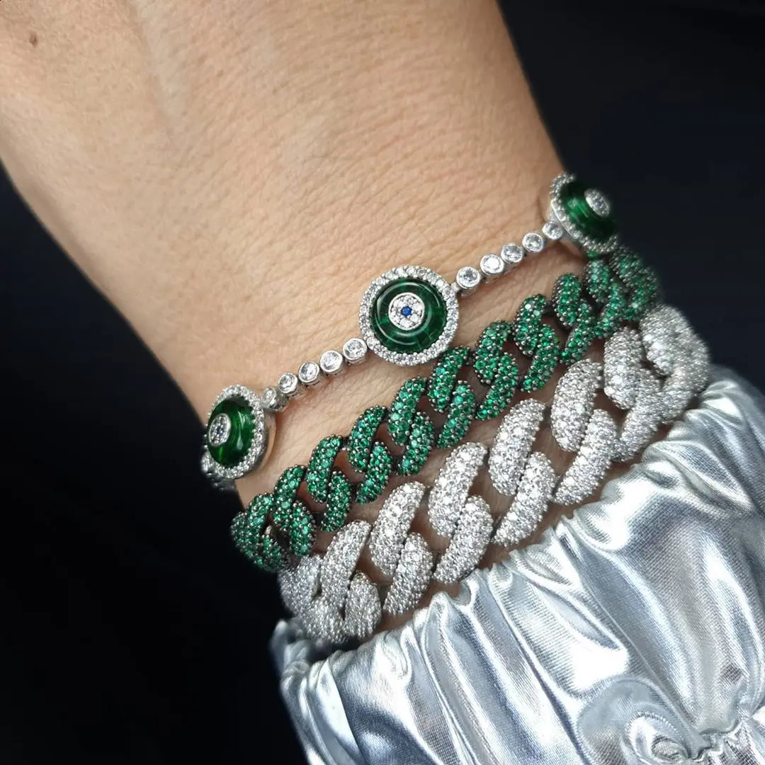 Women Hip Hop Colorful Cz Cuban Chain Bracelet 10mm Width Blue Red Green Cubic Zirconia Cuban Chain Bracelet Bangle For Women 250530
