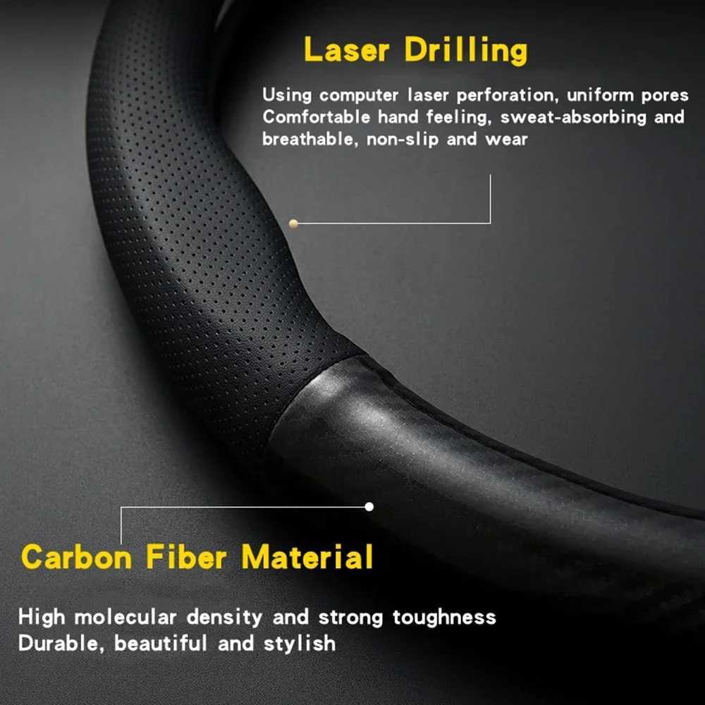 Universal Car Steering Wheel Cover Carbon Fiber Leather Three-dimensional Anti Slip Timple And Fashionable Car Accessories R250603
