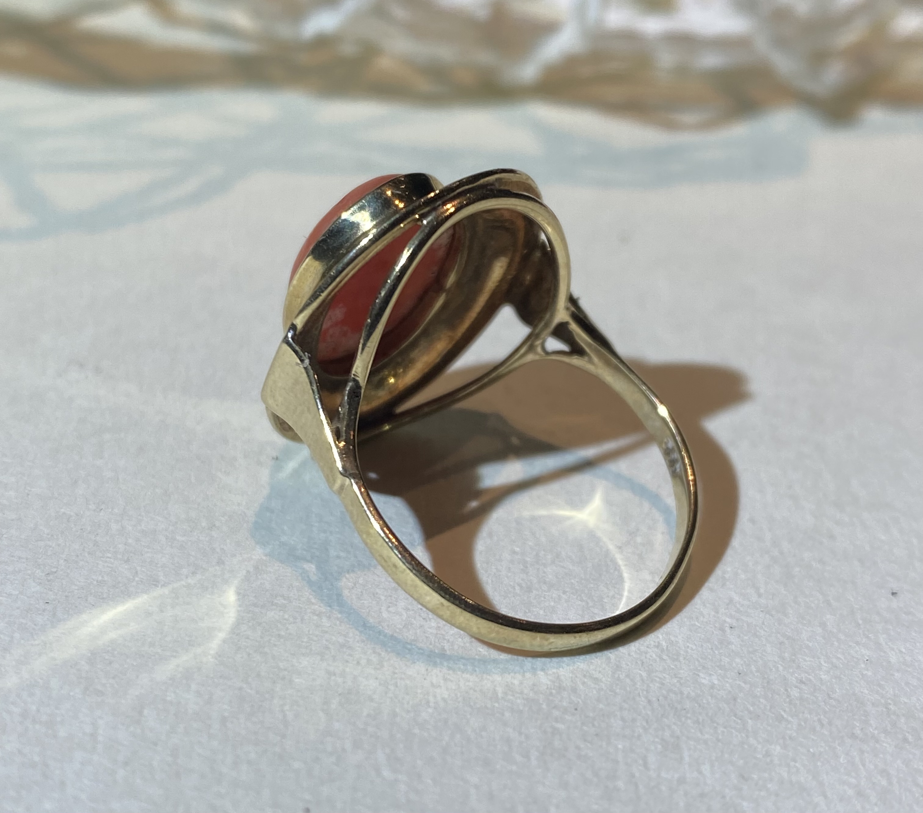 14K Gold European Antique Coral Ring