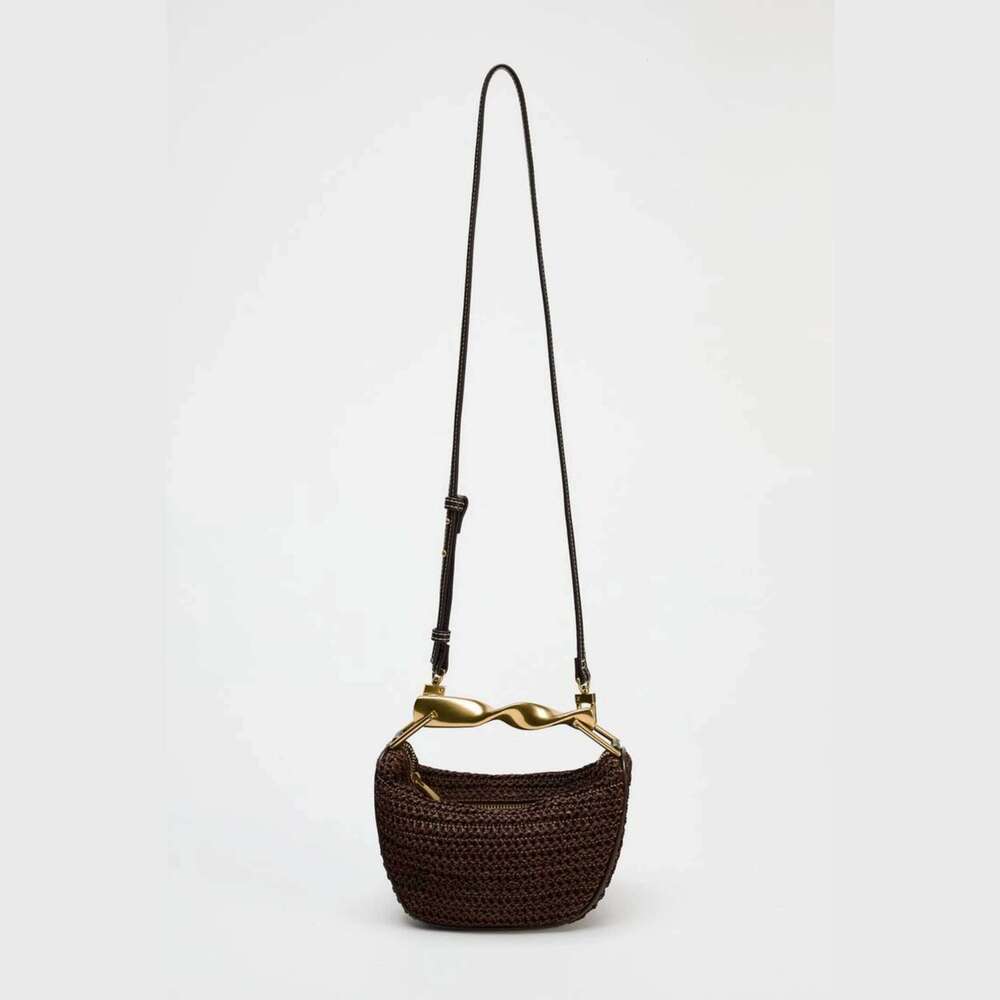 Summer Half-Moon Beach Shoulder Bags Women's Bucket Purse Woven Straw Handbags Casual Tote Crossbody Bag