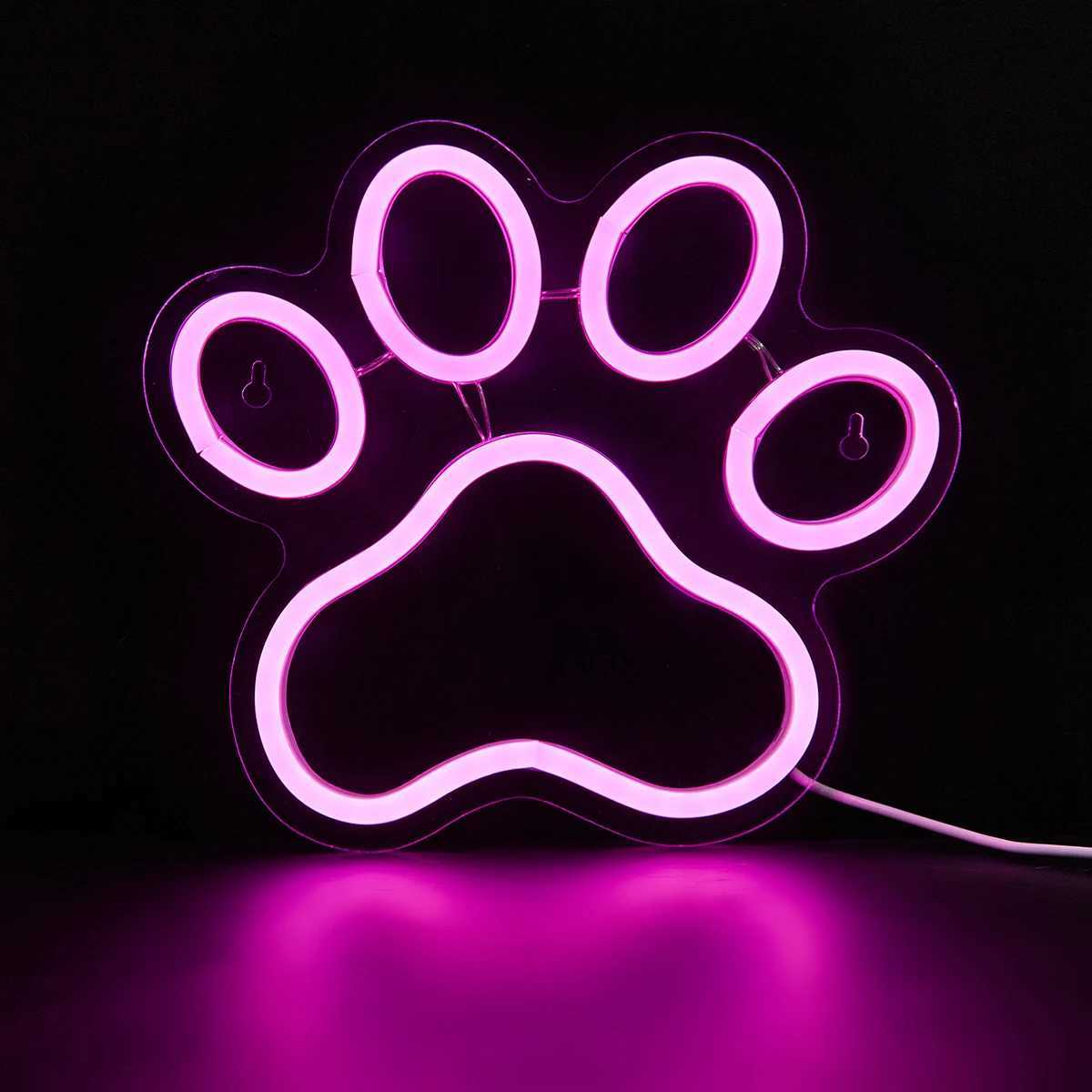 Chi-buy LED Neon Paw USB Powered Neon Signs Night Light 3D Wall Art Game Room Bedroom Living Room Decor Lamp Signs XJ250602