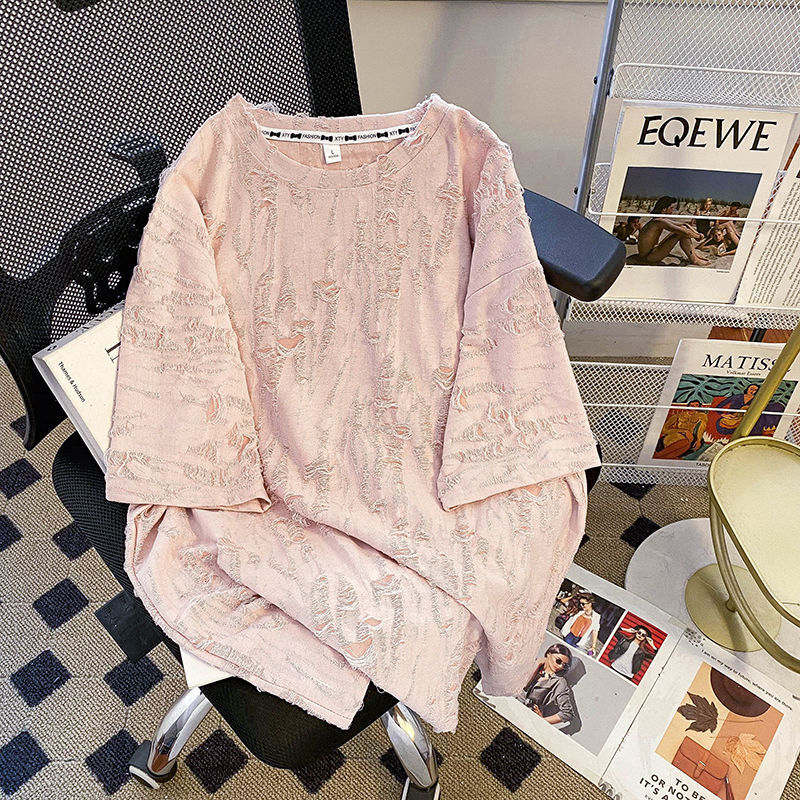 2025 Spring/Summer Women's New T-shirt New Women's Off Shoulder Hollow Design Short Sleeve T-shirt Summer New Versatile Solid Color Designer
