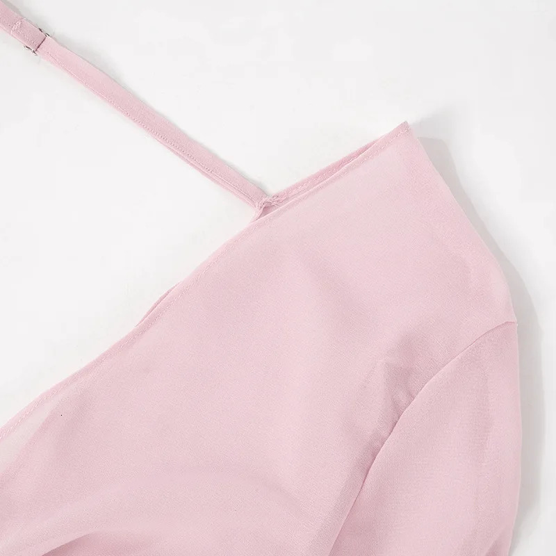 Gtpdpllt Perspective Womens Dress Summer Long Sleeve Swinging Collar Chiffon Backless Sexy Party Dresses Clubwear Outfits 250603