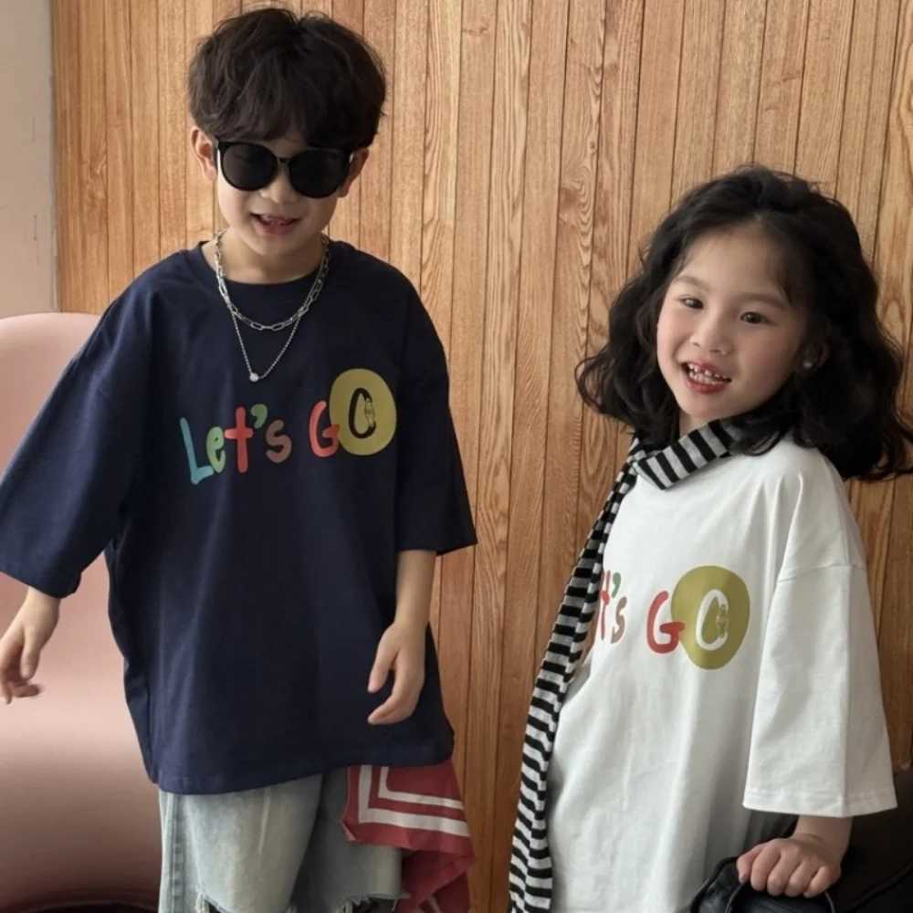 Letter Print Childrens Short Sleeve T-shirt for Summer Boys and Girls Round Neck Half Sleeve Top Ins Style Casual Sportswear T250603