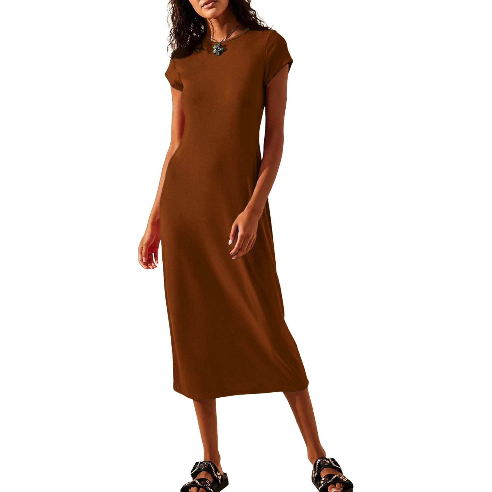 women's wear 2024 New Summer Hot Item Solid Color Sexy Short Sleeve Slim Fit Bodycon Dress for Women