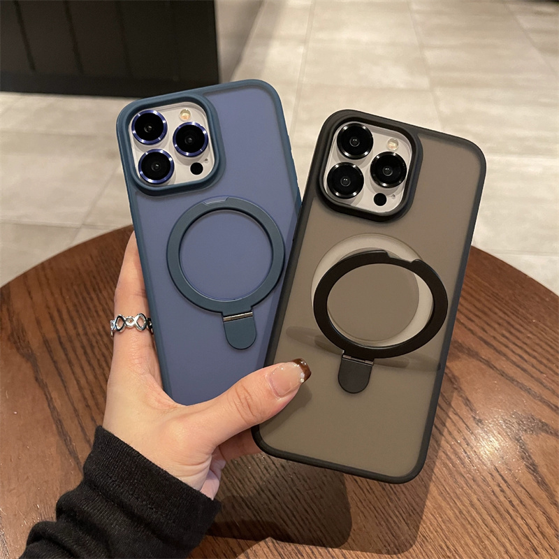 Matte Ring Holder Glass Lens Phone Case For iPhone 16 16e 15 14 13 12 11 Pro Max Plus Samsung S25 S24 S23 S22 Ultra Plus For Magsafe Wireless Magnetic