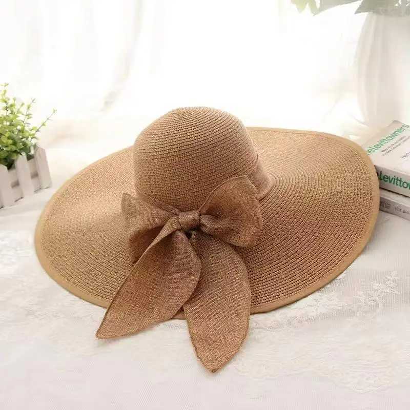 Womens Fashionable Summer Outdoor Sunscreen Sunshade Straw Hat Bowtie Beach Sun Hat Cool Breathable Sun Hat Straw Cap Street W250602
