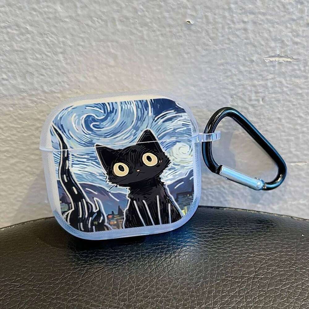 TPU Soft Clear 4/3 Artistic Black Cat Star Shape Case For Pro/Pro2 Earphone Protective Cover